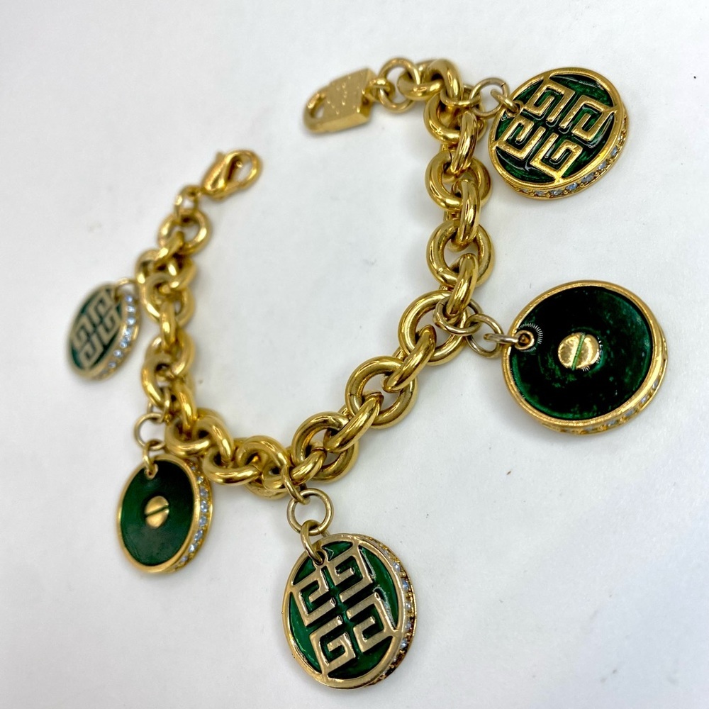 Givenchy Gold Bracelet with Green Medallions
